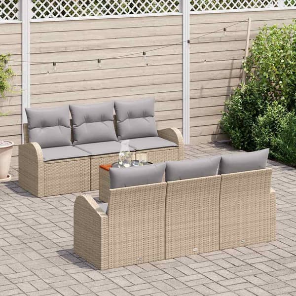 vidaXL Trädgårdsoffset 7 st Beige konstrotting Beige