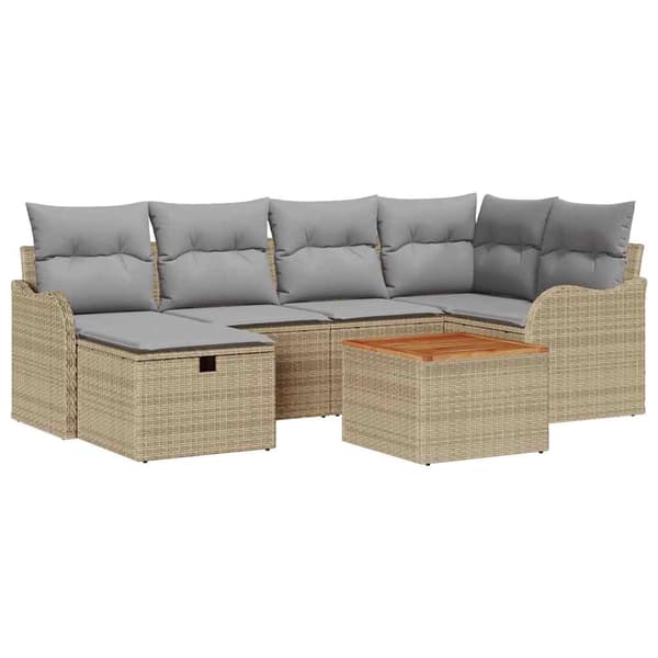 vidaXL Trädgårdsoffset 7 st Beige konstrotting Beige