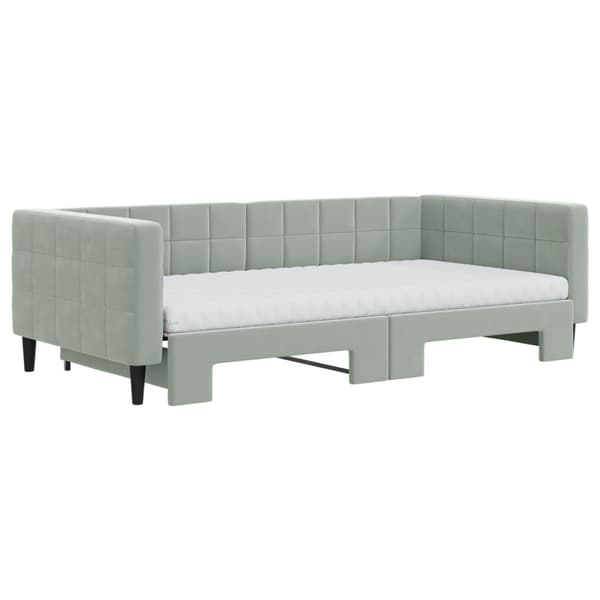 vidaXL Dagbädd utdragbar och madrasser ljusgrå 100x200 cm sammet Grå