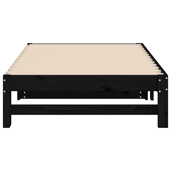 vidaXL Utdragbar dagbädd svart 2x(90x190) cm massiv furu Svart