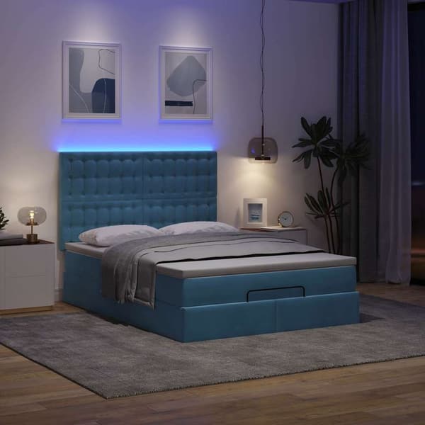 vidaXL Ottoman sängram med madrasser mörkblå 140x190 cm sammet Blå