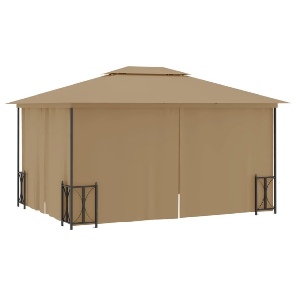 vidaXL Paviljong med draperier och dubbelt tak 3x4 m taupe Taupe