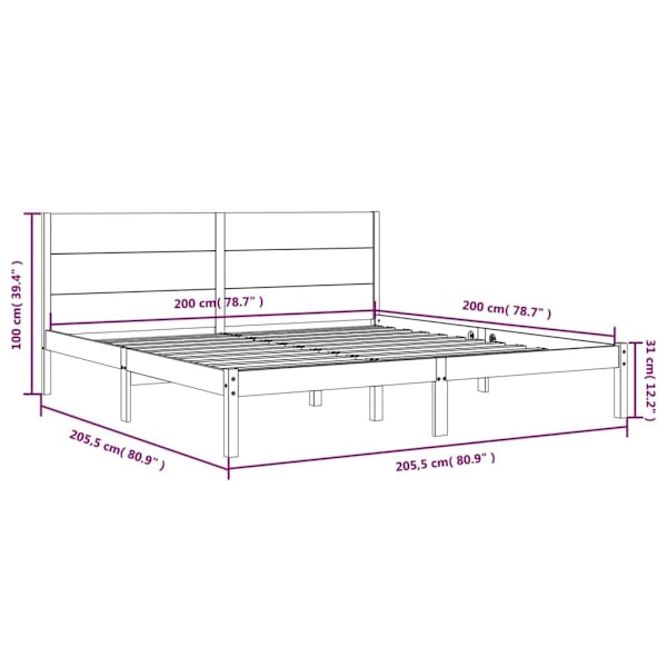 vidaXL Sängram honungsbrun massiv furu 200x200 cm Brun
