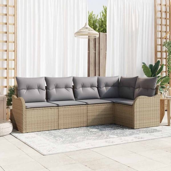 vidaXL Trädgårdsoffset 5 st Beige konstrotting Beige