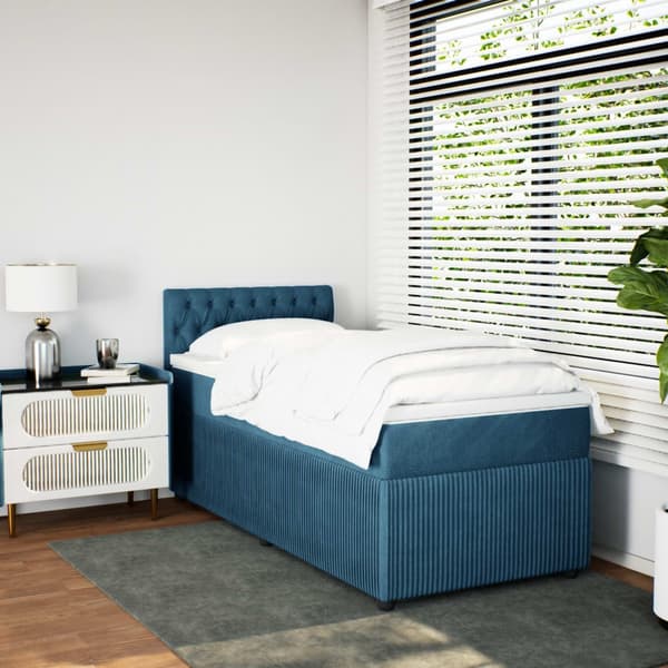 vidaXL Ramsäng med madrass blå 90x190 cm sammet Blå