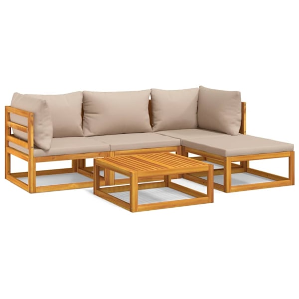 vidaXL Loungegrupp 5 delar taupe dynor massivt trä Brun