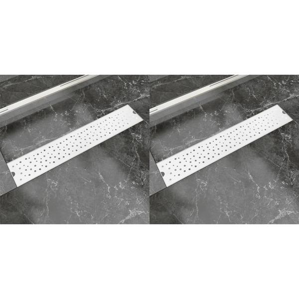 vidaXL Avlång golvbrunn 2 st bubblor rostfritt stål 630x140 mm