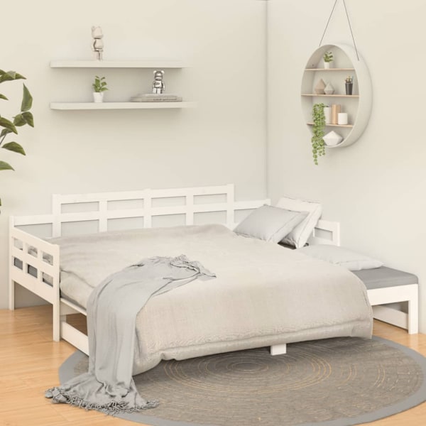vidaXL Dagbädd utdragbar vit massiv furu 2x(90x200) cm Vit