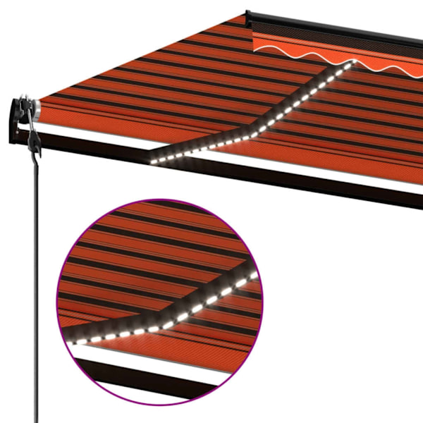 vidaXL Automatisk markis med vindsensor & LED 600x350 cm orange/brun Flerfärgsdesign