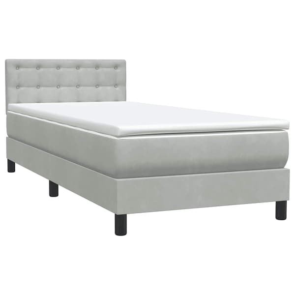 vidaXL Resårsäng med madrass ljusgrå 90x220 cm sammet Grå