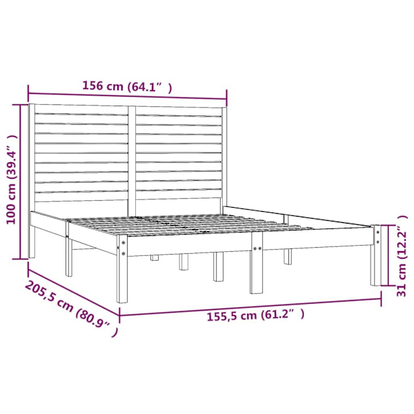 vidaXL Sängram vit massivt trä 150x200 cm Vit