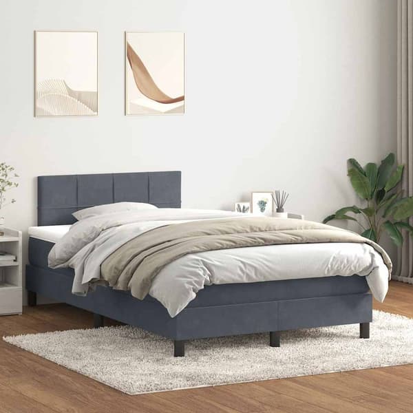 vidaXL Ramsäng med madrass mörkgrå 120x220 cm sammet Grå