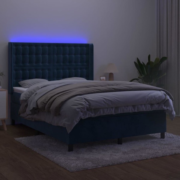 vidaXL Ramsäng med madrass & LED mörkblå 140x190 cm sammet Blå
