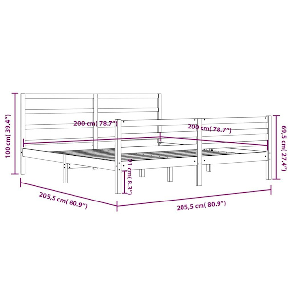 vidaXL Sängram vit massiv furu 200x200 cm Vit