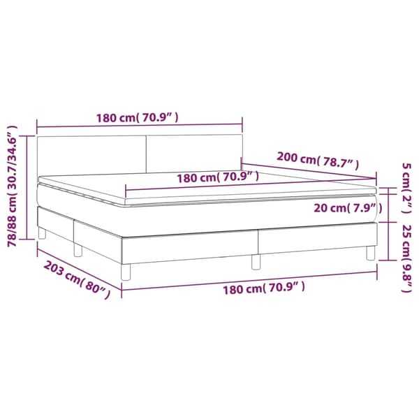 vidaXL Ramsäng med madrass & LED ljusgrå 180x200 cm sammet Grå