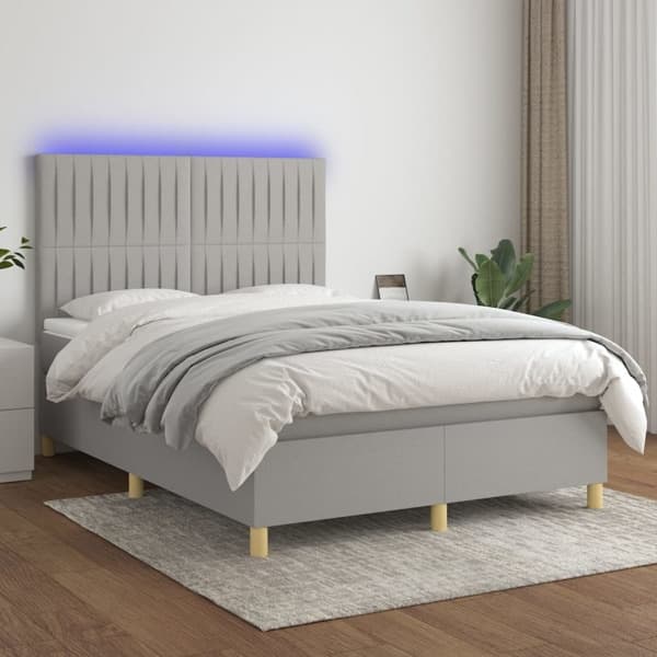 vidaXL Ramsäng med madrass & LED ljusgrå 140x190 cm tyg Grå