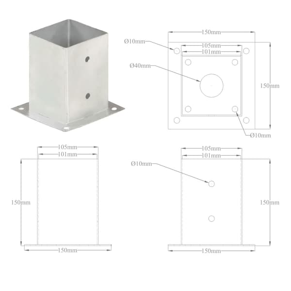 vidaXL Stolpfot 4 st galvaniserad metall 101 mm Silver