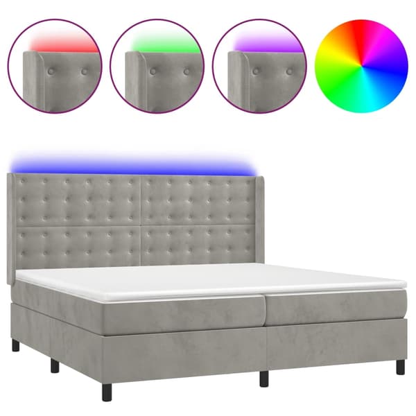 vidaXL Ramsäng med madrass & LED ljusgrå 200x200 cm sammet Grå