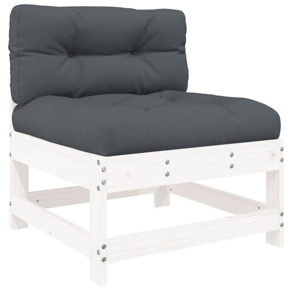 vidaXL Mittensoffa med dynor vit massiv furu Vit