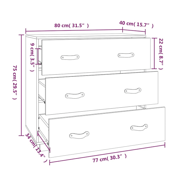 vidaXL Byrå vit 80x40x75 cm massiv furu Vit