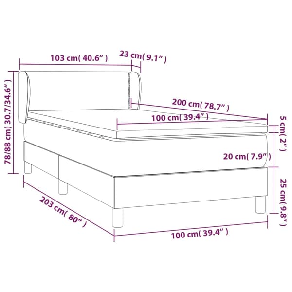 vidaXL Ramsäng med madrass ljusgrå 100x200 cm sammet Grå