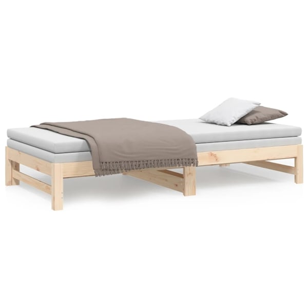 vidaXL Utdragbar dagbädd 2x(100x200) cm massiv furu Brun