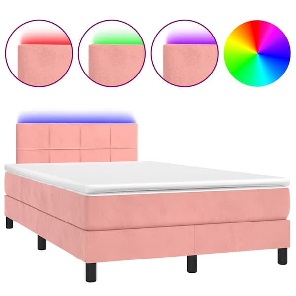 vidaXL Ramsäng med madrass & LED rosa 120x190 cm sammet Rosa