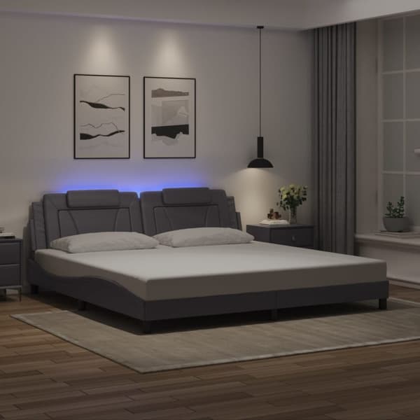 vidaXL Sängram med LED-belysning grå 200x200 cm konstläder Grå