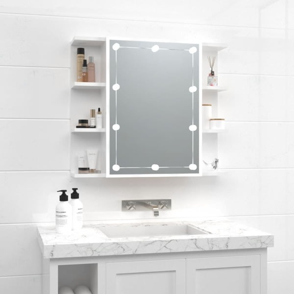 vidaXL Spegelskåp med LED vit högglans 70x16,5x60 cm Vit