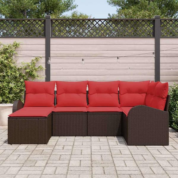 vidaXL Trädgårdsoffset med kudde 6 pcs Brun Poly Rattan Brun
