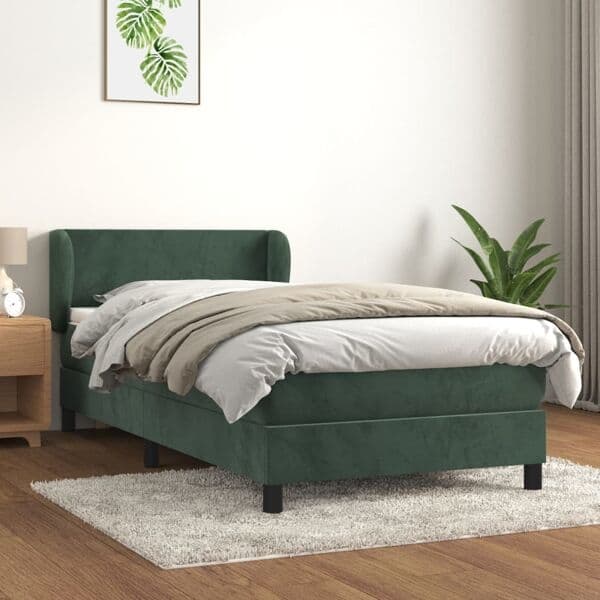 vidaXL Ramsäng med madrass mörkgrön 90x190 cm sammet Grön