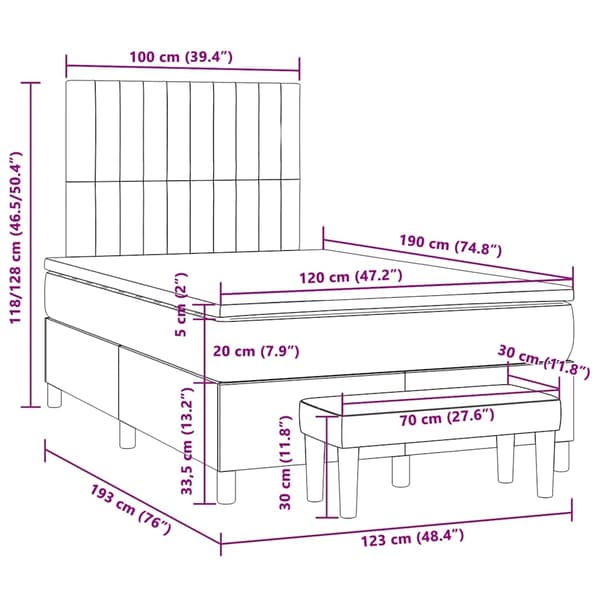 vidaXL Ramsäng med madrass ljusgrå 120x190 cm sammet Grå