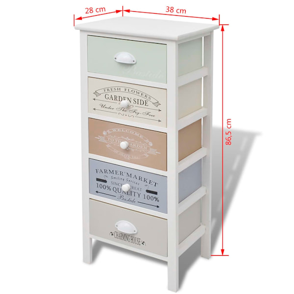 vidaXL Shabby Chic French byrå 5 lådor trä Vit