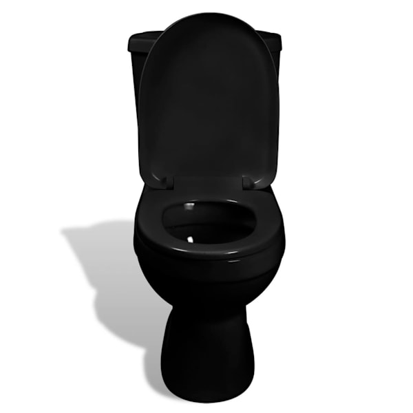 vidaXL Toalettstol komplett med cistern svart keramik Svart