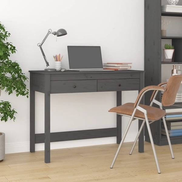 vidaXL Skrivbord med lådor grå 100x50x78 cm massiv furu Grå