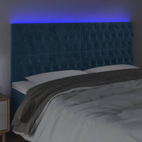 vidaXL Sänggavel LED mörkblå 200x7x118/128 cm sammet Blå
