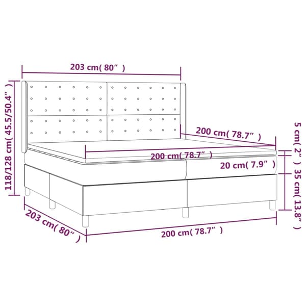 vidaXL Ramsäng med madrass & LED ljusgrå 200x200 cm tyg Grå