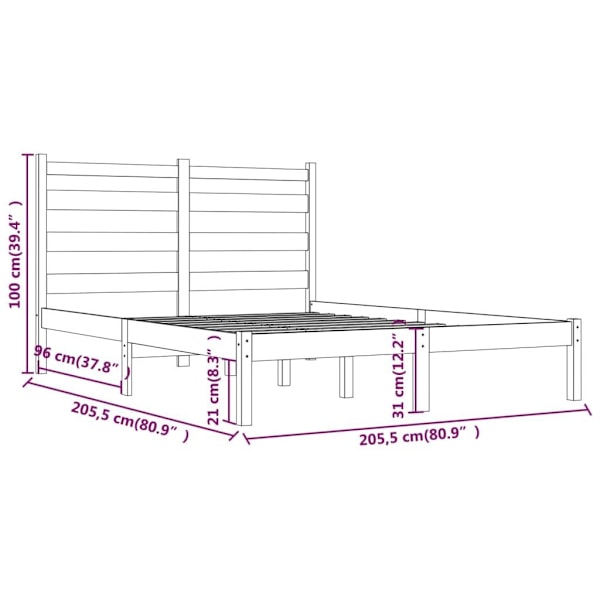 vidaXL Sängram grå massiv furu 200x200 cm Grå