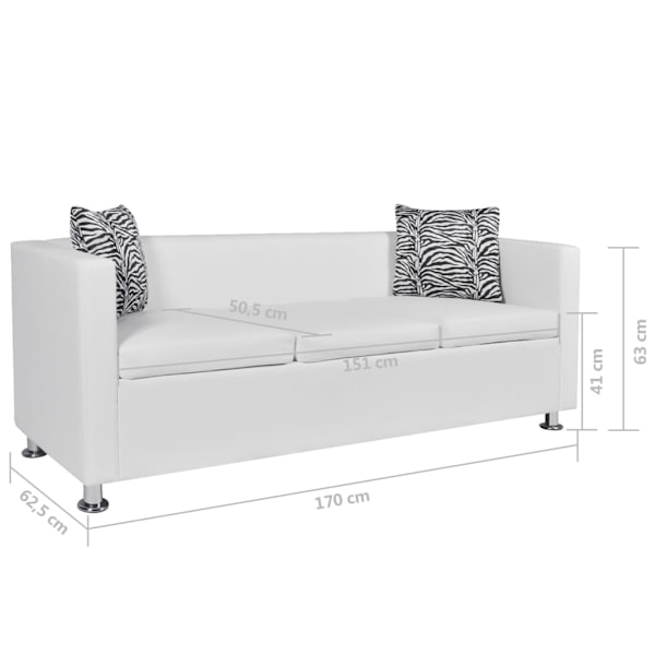 vidaXL Soffa i vit konstläder 3-sitsig Vit