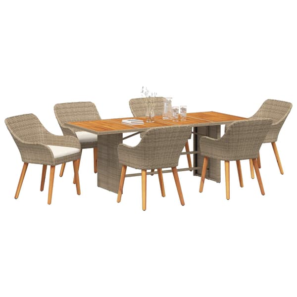 vidaXL Trädgårdsmöbelset 7 st Beige konstrotting Beige