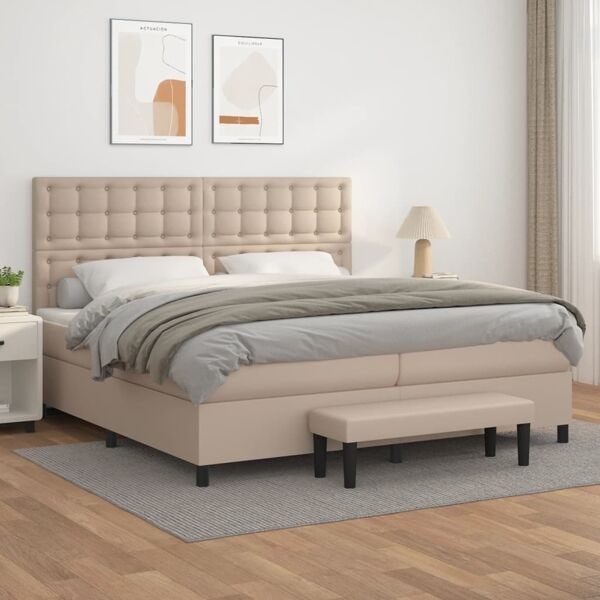 vidaXL Ramsäng med bäddmadrass cappuccino 200x200 cm konstläder Brun