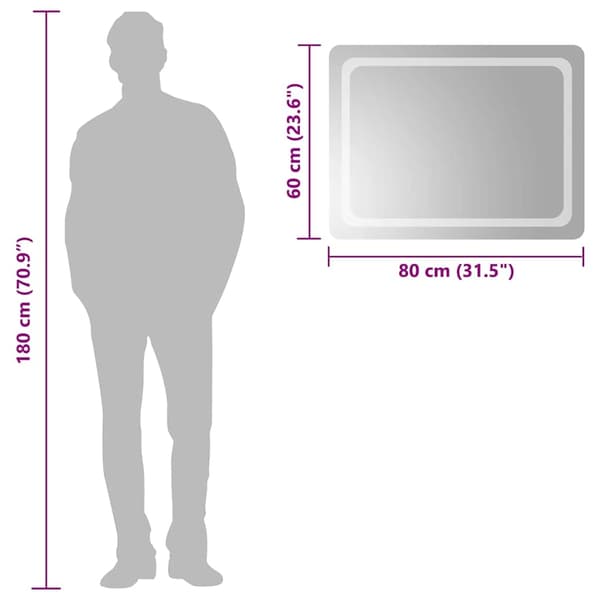 vidaXL Badrumsspegel LED 80x60 cm Transparent