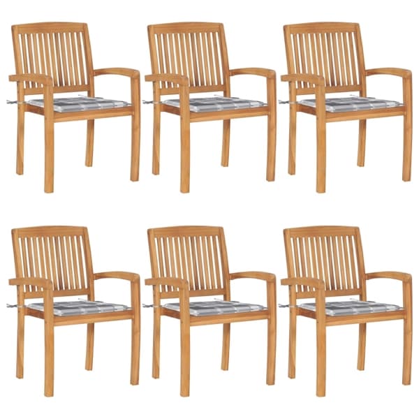 vidaXL Stapelbara trädgårdsstolar med dynor 6 st massiv teak Brun