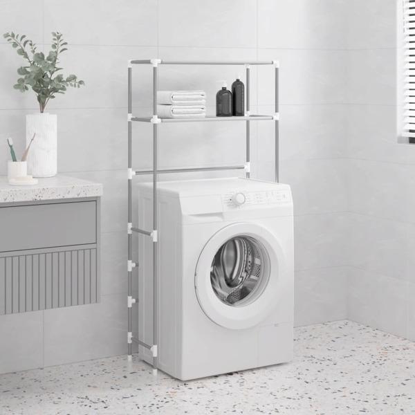 vidaXL Hylla för tvättmaskin med 2 hyllplan grå 69x28x143 cm jär Grå