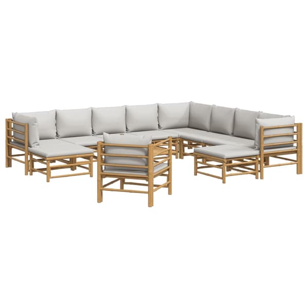 vidaXL Loungegrupp 12 delar ljusgråa dynor bambu Brun