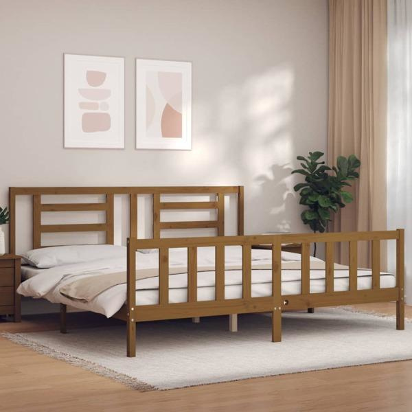 vidaXL Sängram med huvudgavel honungsbrun 200x200 cm massivt trä Brun