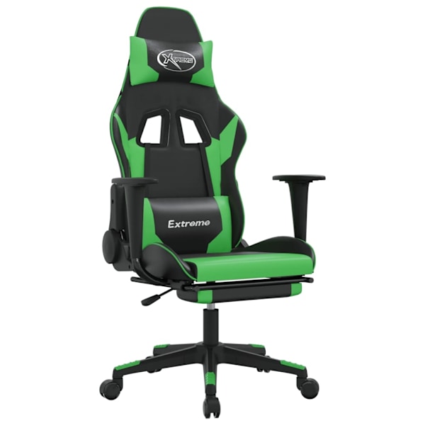 vidaXL Gamingstol med fotstöd svart och grön konstläder Grön