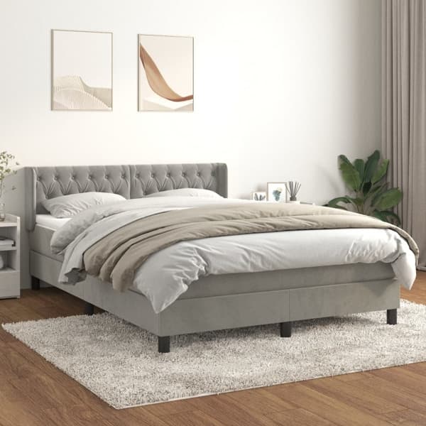 vidaXL Ramsäng med madrass ljusgrå 140x200 cm sammet Grå