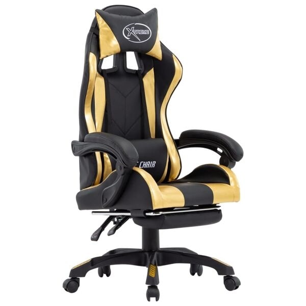vidaXL Gamingstol med fotstöd guld och svart konstläder Guld