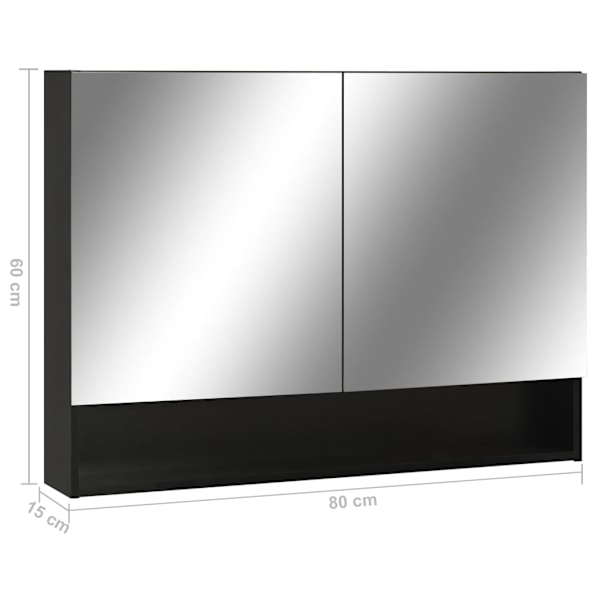 vidaXL LED-Spegelskåp för badrum svart 80x15x60 cm MDF Svart